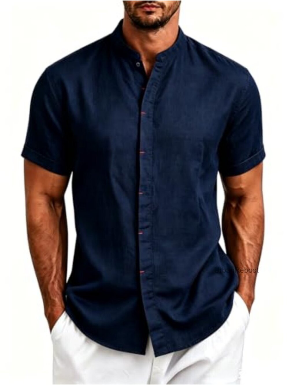 Men's Linen Short Sleeve Casual Button Down Shirt Lightweight Breathable